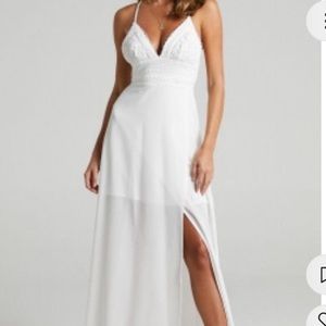 showpo white maxi dress with slit